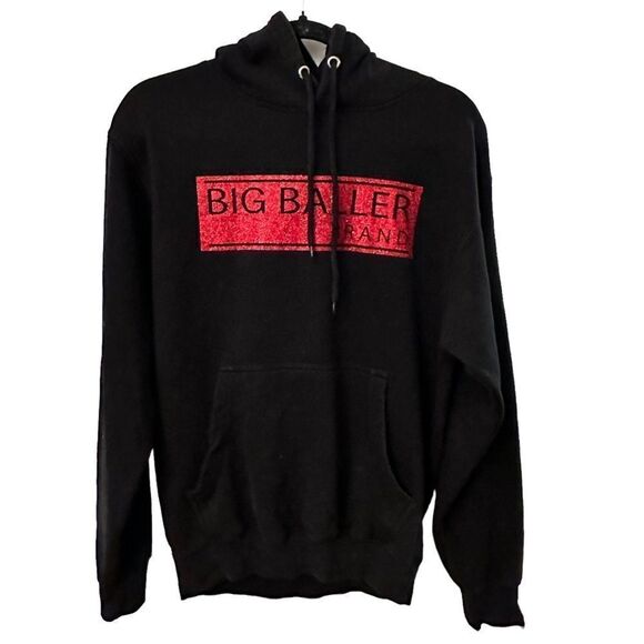 Big Baller Brand ~ Black w/ Red Glitter ~ Hooded Pullover Sweatshirt ~ size Sm - Picture 1 of 7